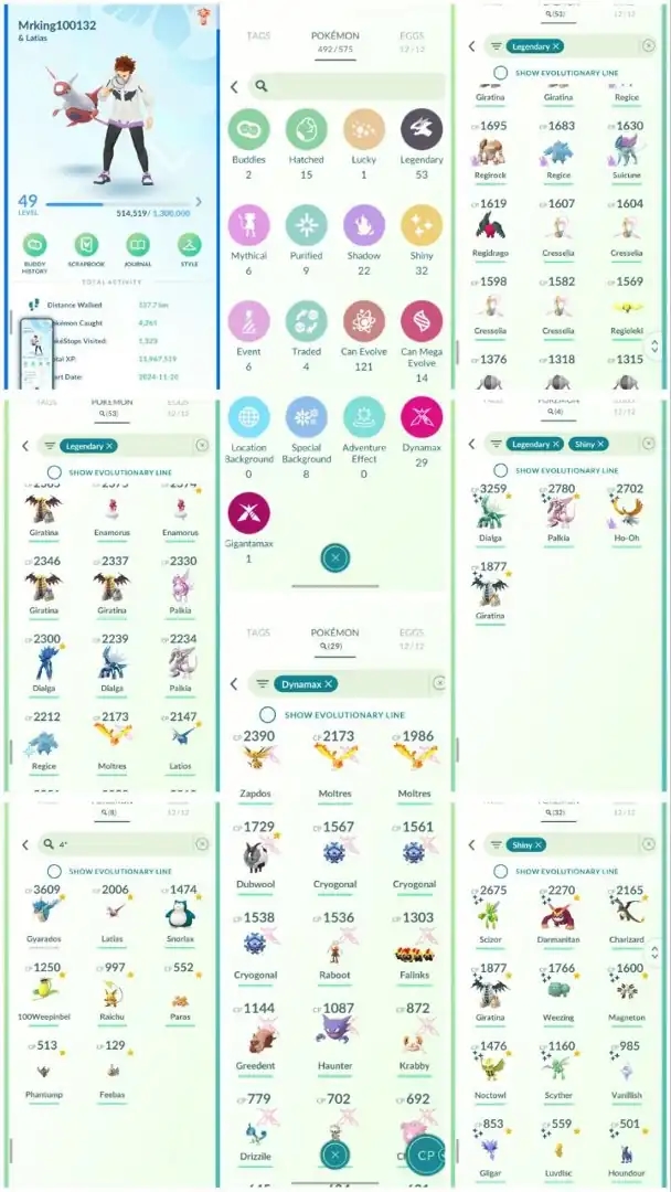 R143 | Level49 | 53 Legendary | 32 Shiny | 4 Shiny Legend | Shiny Ho-oh | Shiny Giratina | Shiny Dailga | Shiny Palkia | Dmax Zapdos | - Global
