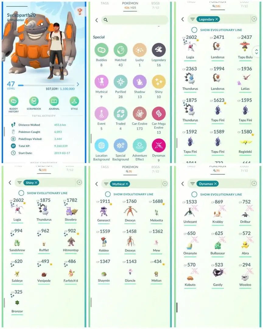 VJ4 | Level47 | 16 Legendary | 10 Shiny | 2 Shiny Legend | Mew | Shiny Lugia | Keldeo | 9 Dmax | Great Deal - Global