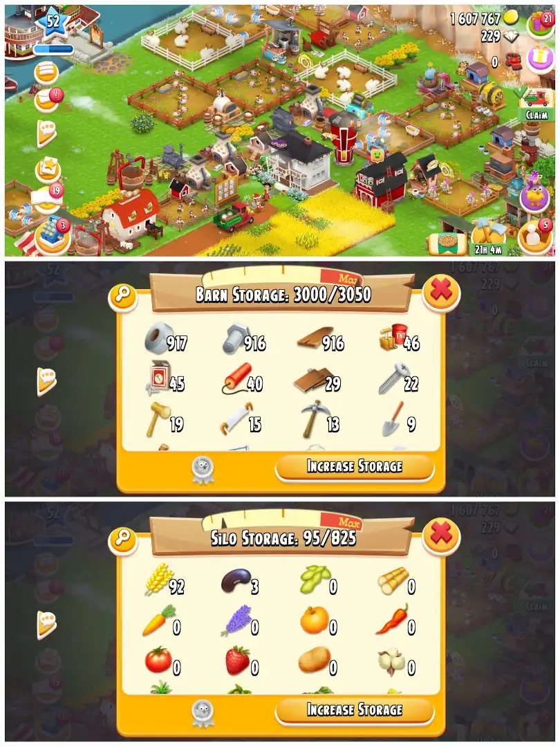 LEVEL 51 | 3000 BARN & 800 SILO | FULLY FILLED LAND TOOLS | 1.6M COINS & 229 DIAMONDS | FULLY STACKED | FULL ACCESS | IOS/ANDROID - Global