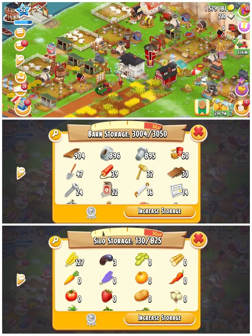 LEVEL 51 | 3000 BARN & 800 SILO | FULLY FILLED LAND TOOLS | 1.5M COINS & 210 DIAMONDS | FULLY STACKED | FULL ACCESS | IOS/ANDROID - Global