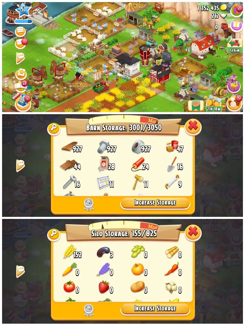 LEVEL 51 | 3000 BARN & 800 SILO | FULLY FILLED LAND TOOLS | 1.3M COINS & 212 DIAMONDS | FULLY STACKED | FULL ACCESS | IOS/ANDROID - Global