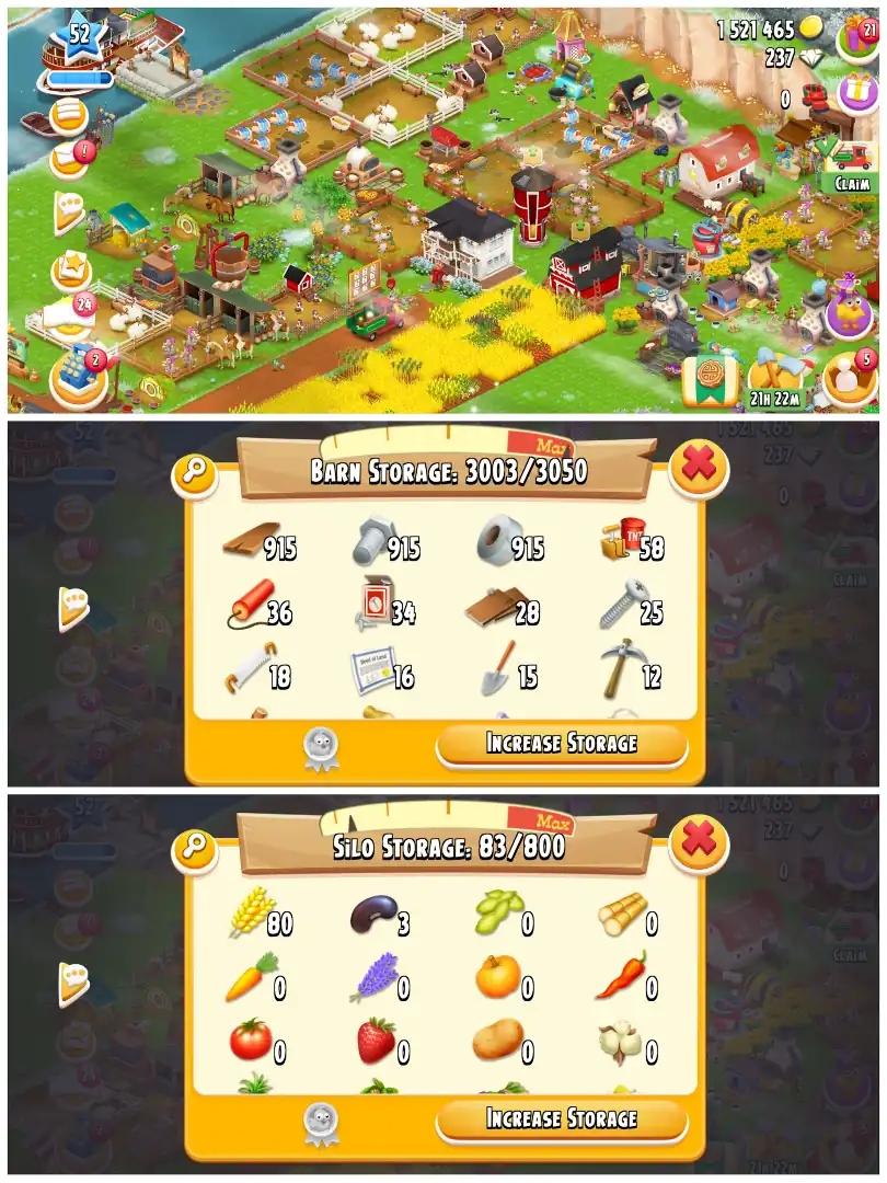 LEVEL 51 | 3000 BARN & 800 SILO | FULLY FILLED LAND TOOLS | 1.5M COINS & 237 DIAMONDS | FULLY STACKED | FULL ACCESS | IOS/ANDROID - Global
