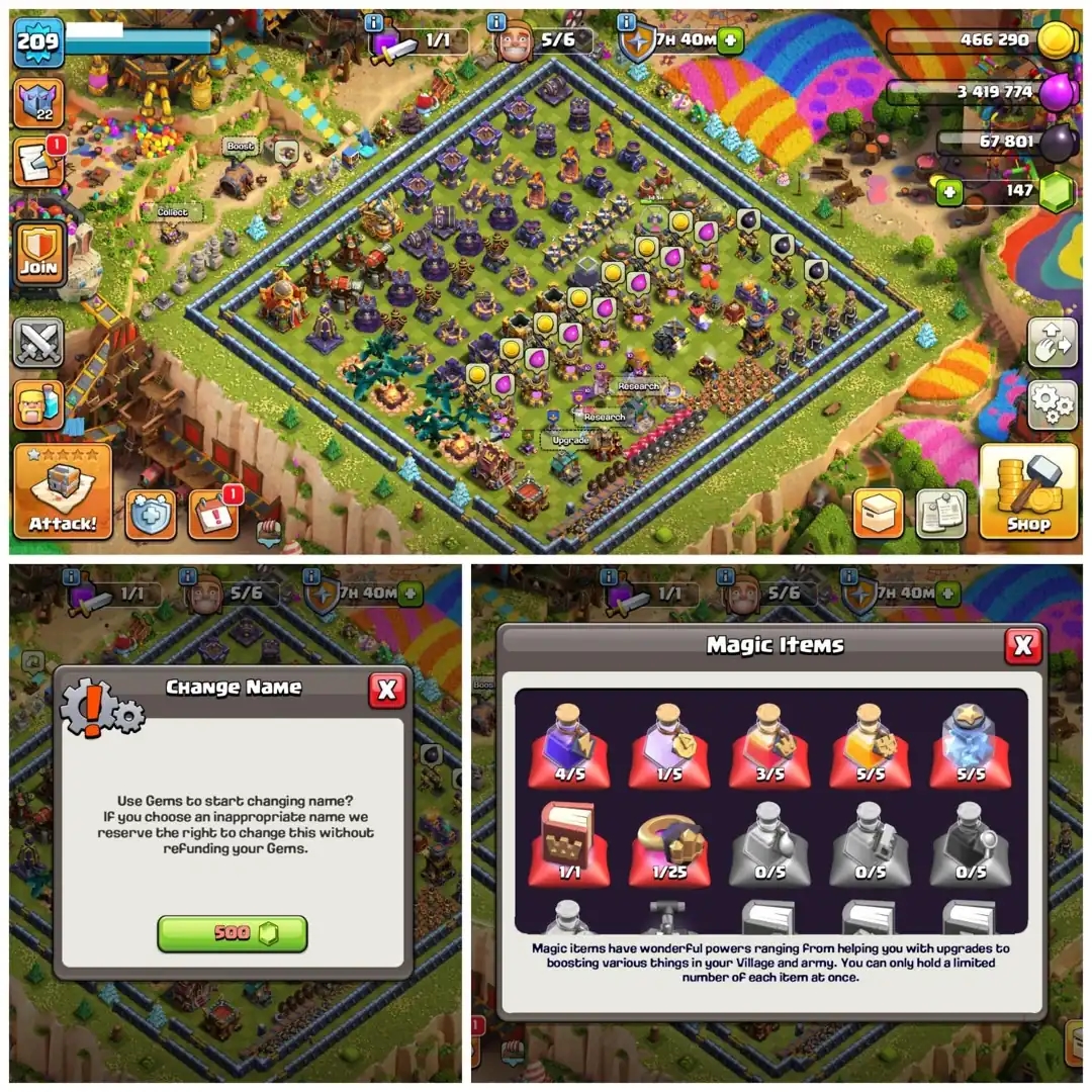 TH16 Premium Max Type : XP 209 | 5 Epic Equipments | Heroes: BK66 : AQ71 : MP51 : GW64 : RC37 | 6 Heroes Skins & Painter Scenary | Android/iOS - Global