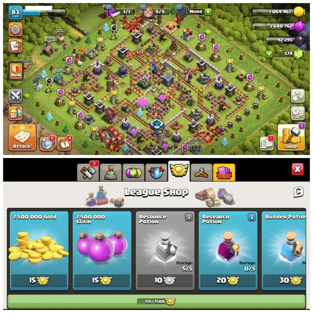 TH13 Semi Max | Heroes: BK27 : AQ27 : MP17 : GW19 | 155 CWL Medals , Name Changeable & Stacked Magic Items | Android/iOS - Global
