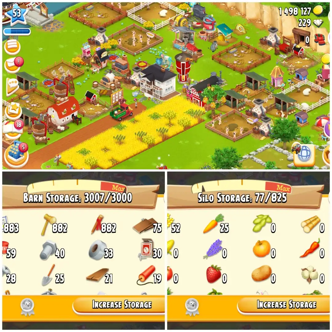LEVEL 53 👑 3000 BARN 👑 800 SILO 👑 FULLY FILLED LAND TOOLS 👑 1.4M COINS 👑 229 DIAMONDS 👑 FULLY STACKED 👑 FULL ACCESS 👑 INSTANT DELIVERY - Global