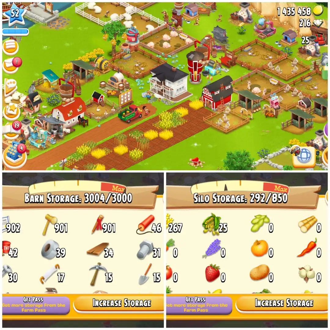 LEVEL 52 ⚔️ 3000 BARN ⚔️ 800 SILO ⚔️ FULLY FILLED LAND TOOLS ⚔️ 1.4M COINS ⚔️ 216 DIAMONDS ⚔️ FULLY STACKED ⚔️ FULL ACCESS ⚔️ INSTANT DELIVERY - Global