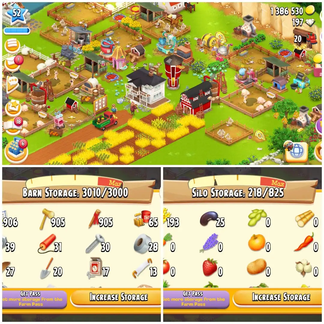 LEVEL 52 🔱 3000 BARN 🔱 800 SILO 🔱 FULLY FILLED LAND TOOLS 🔱 1.3M COINS 🔱 197 DIAMONDS 🔱 FULLY STACKED 🔱 FULL ACCESS 🔱 INSTANT DELIVERY - Global
