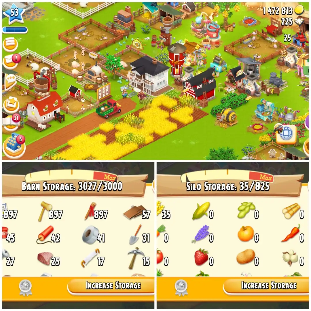 LEVEL 53 ⚡ 3000 BARN ⚡ 800 SILO ⚡ FULLY FILLED LAND TOOLS ⚡ 1.4M COINS ⚡ 225 DIAMONDS ⚡ FULLY STACKED ⚡ FULL ACCESS ⚡ INSTANT DELIVERY - Global