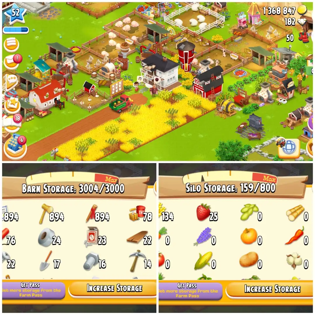LEVEL 52 🐉 3000 BARN 🐉 800 SILO 🐉 FULLY FILLED LAND TOOLS 🐉 1.3M COINS 🐉 205 DIAMONDS 🐉 FULLY STACKED 🐉 FULL ACCESS 🐉 INSTANT DELIVERY - Global