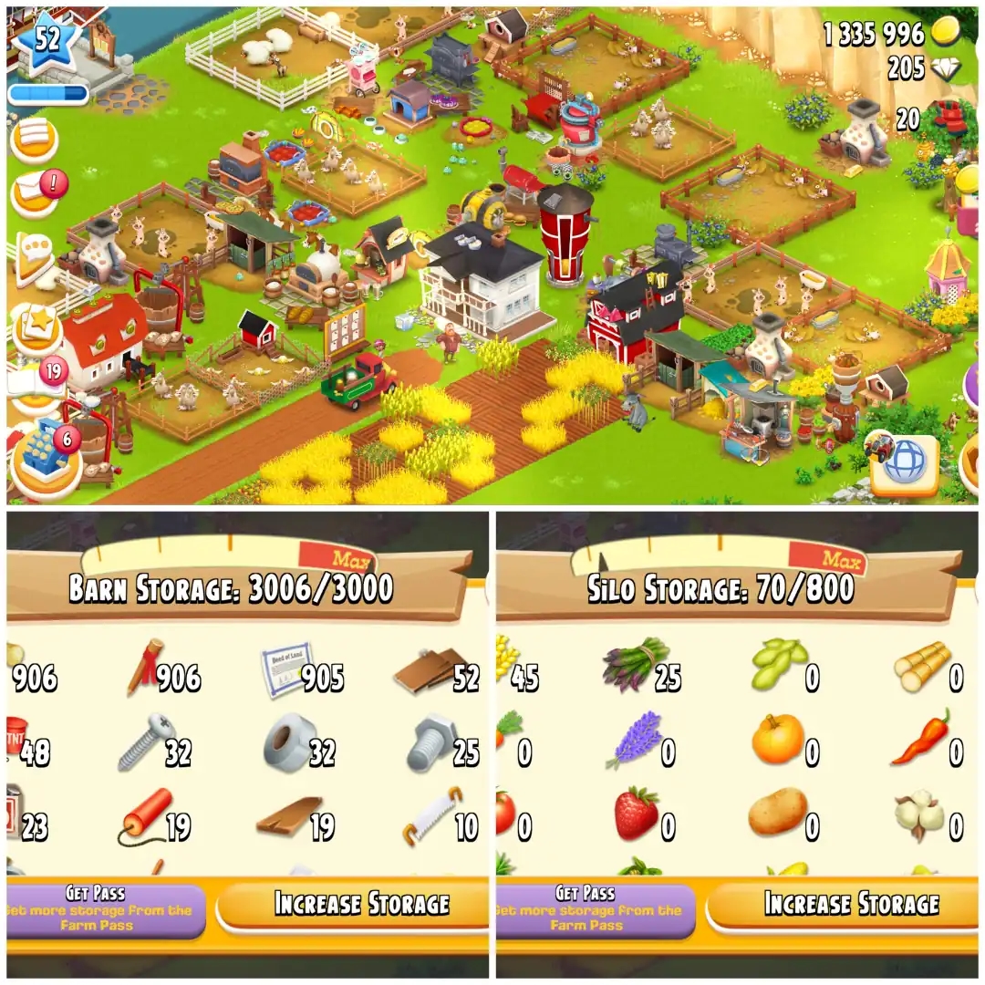 LEVEL 52 🐉 3000 BARN 🐉 800 SILO 🐉 FULLY FILLED LAND TOOLS 🐉 1.3M COINS 🐉 205 DIAMONDS 🐉 FULLY STACKED 🐉 FULL ACCESS 🐉 INSTANT DELIVERY - Global