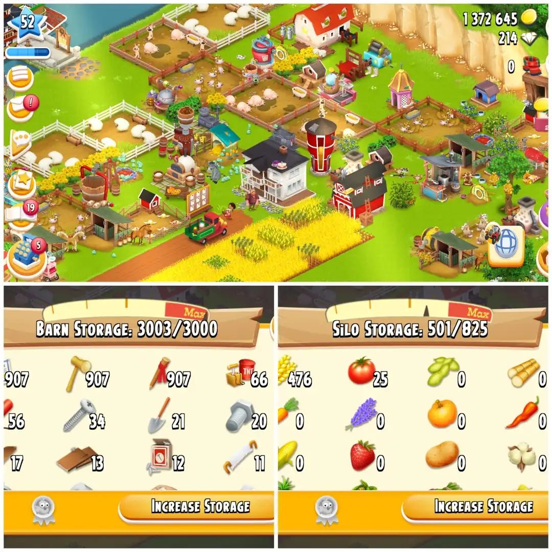 LEVEL 52 🧠 3000 BARN 🧠 800 SILO 🧠 FULLY FILLED LAND TOOLS 🧠 1.3M COINS 🧠 214 DIAMONDS 🧠 FULLY STACKED 🧠 FULL ACCESS 🧠 INSTANT DELIVERY - Global