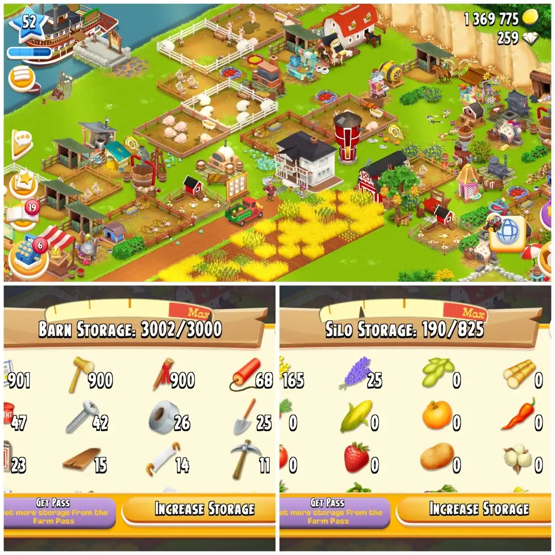 LEVEL 52 🐺 3000 BARN 🐺 800 SILO 🐺 FULLY FILLED LAND TOOLS 🐺 1.3M COINS 🐺 259 DIAMONDS 🐺 FULLY STACKED 🐺 FULL ACCESS 🐺 INSTANT DELIVERY - Global