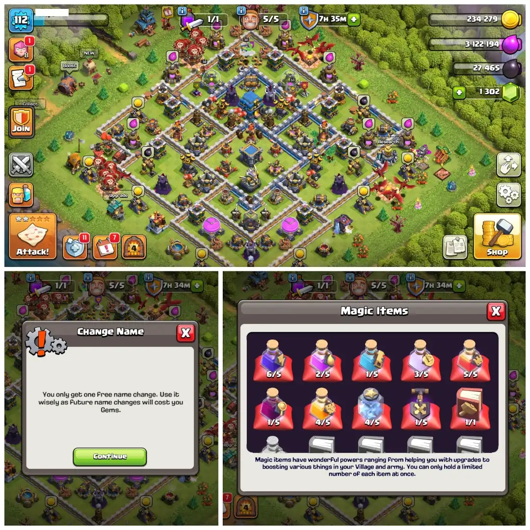 TH12 Near Max 🛡️ XP 112 🛡️ 4 Epic Equipments 🛡️ Heroes BK53 AQ50 MP40 GW30 🛡️ Free Name Change 🛡️ Stacked Magic Items 🛡️ Android - Global