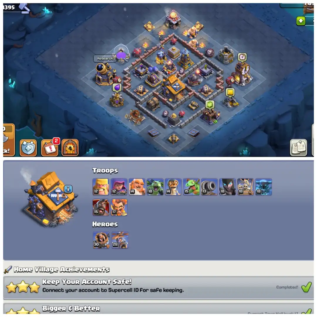 TH17 Premium Mostly Maxed 💎 XP 213 💎 Rare All 15 Epic Equipments 💎 Stacked Items Medals Skins 💎 Clean Apprentice 💎 Free Name Change 💎 - Global