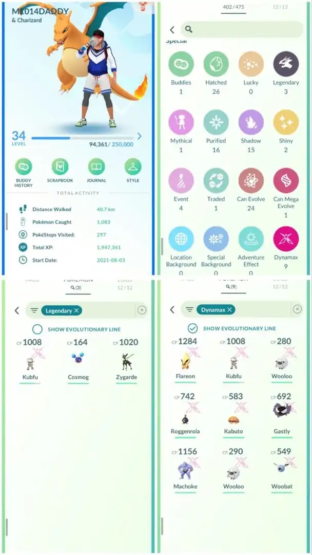 R149 | Level34 | 3 Legendary | 2 Shiny | Zygrade | Cosmong | 9 Dmax | Mini Account - Global
