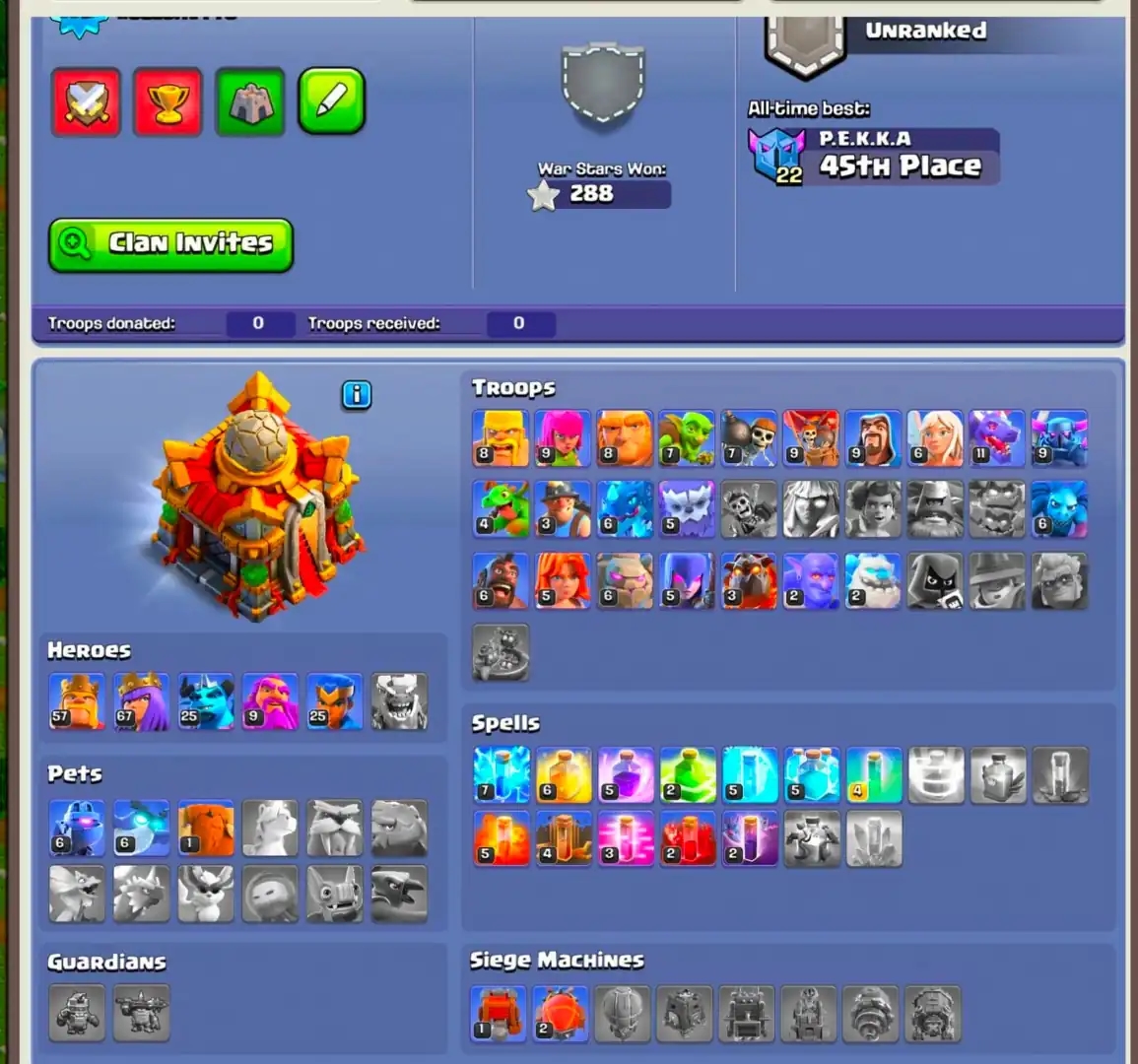 [BEST DEAL] TH16 NEAR MAX | NC 500 [EPIC 3X 18 LVL/2X 17 LVL] HEROES: 57-67-25-9-25 | PURPLE WALL | XP-119 | CWL MEDALS | GD TROOPS | FULL ACCESS - Global