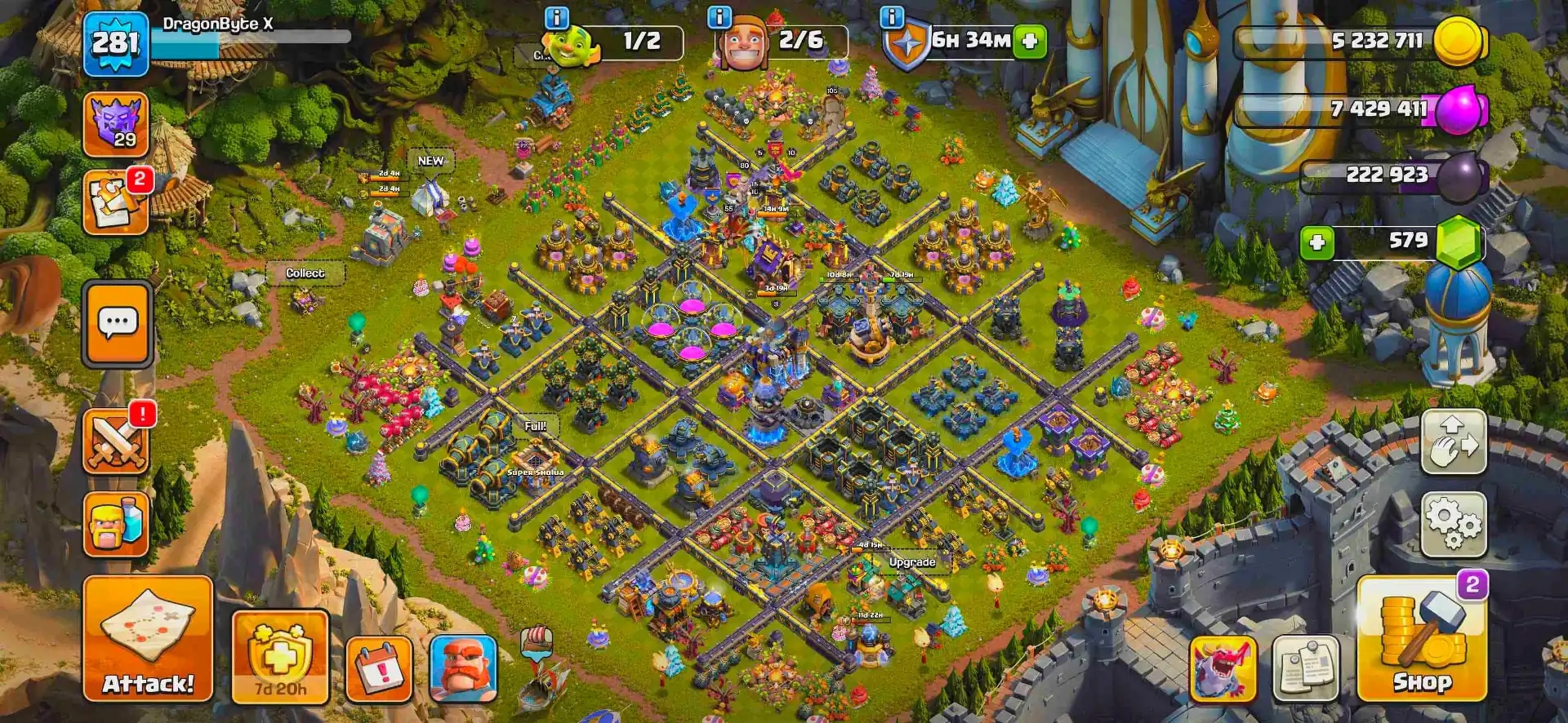 [Clash Dragon Scenery] Th18 Almost Max | Xp-281 | 4 Epic Max | B.B 100% Max | 5 Heroes Max | Nc 1k | Wall Max | Dragon Statue | Full Access - Global