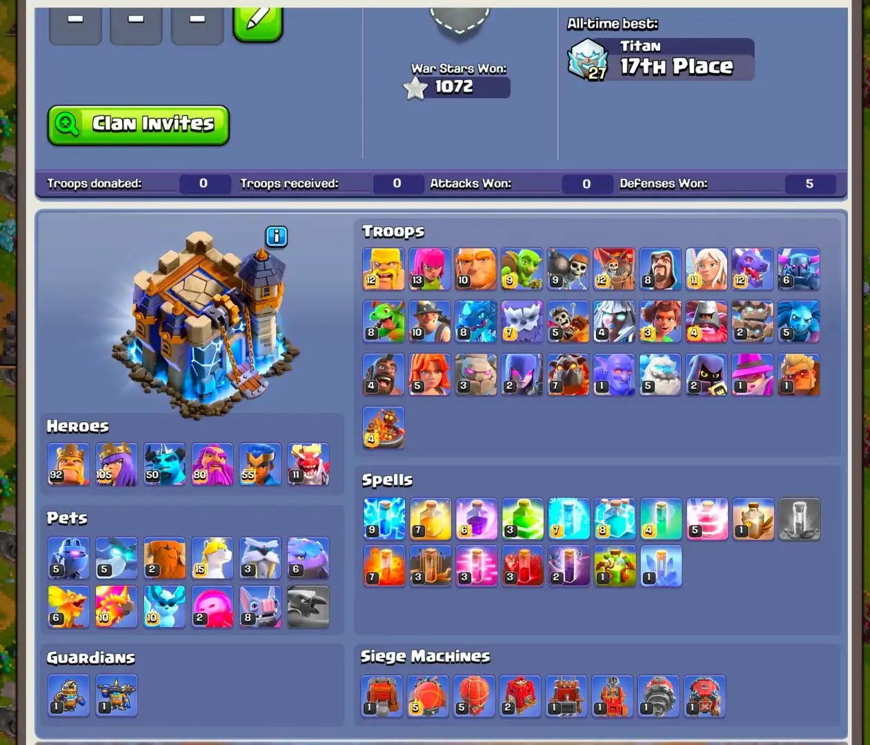 [RARE] TH18 NEAR MAX | DRAGON STATUS | 3 HERO MAX | 2 EPIC MAX | MAX WALL | HEROES: 92-105-50-80-55 | XP-180 | MAX DFC | FULL ACCESS | MAX DFC - Global