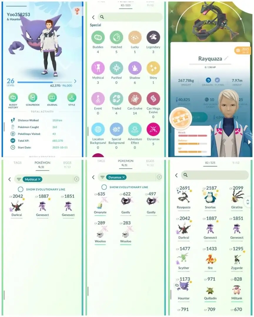 R261 | Level26 | 3 Legendary | 1 Shiny | 3 Star Shiny Rayquaza Tradable Rare | Darkrai | Gensect | Lucky Snorlax | Zygrade | Scyther | - Global