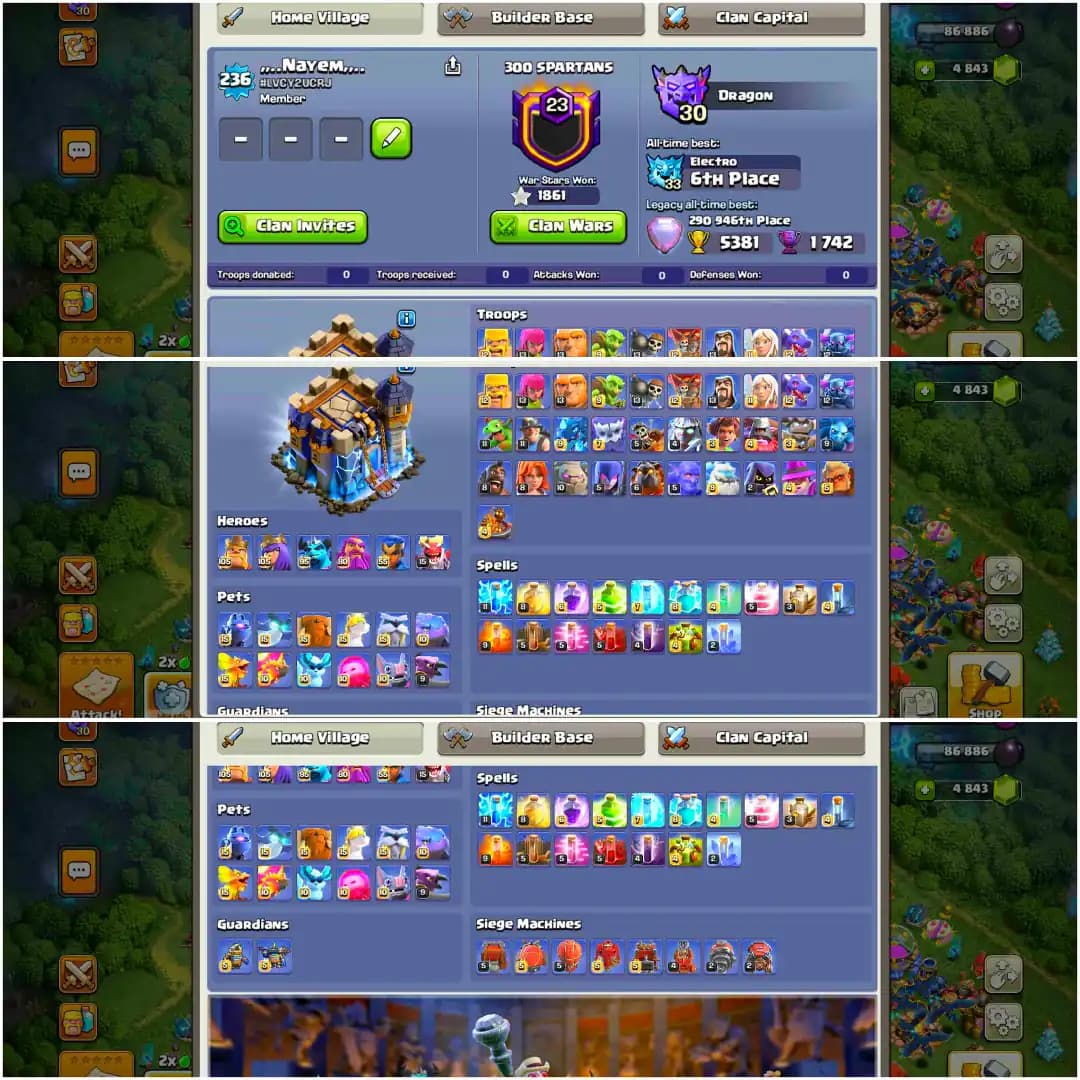 [VERY BEST DEAL] TH18 ALMOST MAX | WALL MAX | 5 HERO MAX | 8 RPIC MAX | NC FREE | MAX TYPE DFC+ TROOPS | XP-236 | 4809 GEMS | FULL ACCESS
