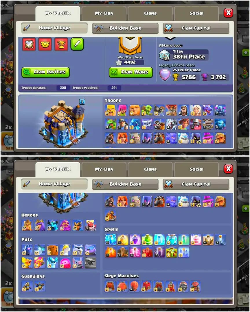 [WROLD TOP DEAL] TH18 ALMOST MAX | DARK DAYS SET | 5 HERO MAX | 5 EPIC MAX | B.B MAX | FULL ACCESS | 4492 WS | MAX PROFILE