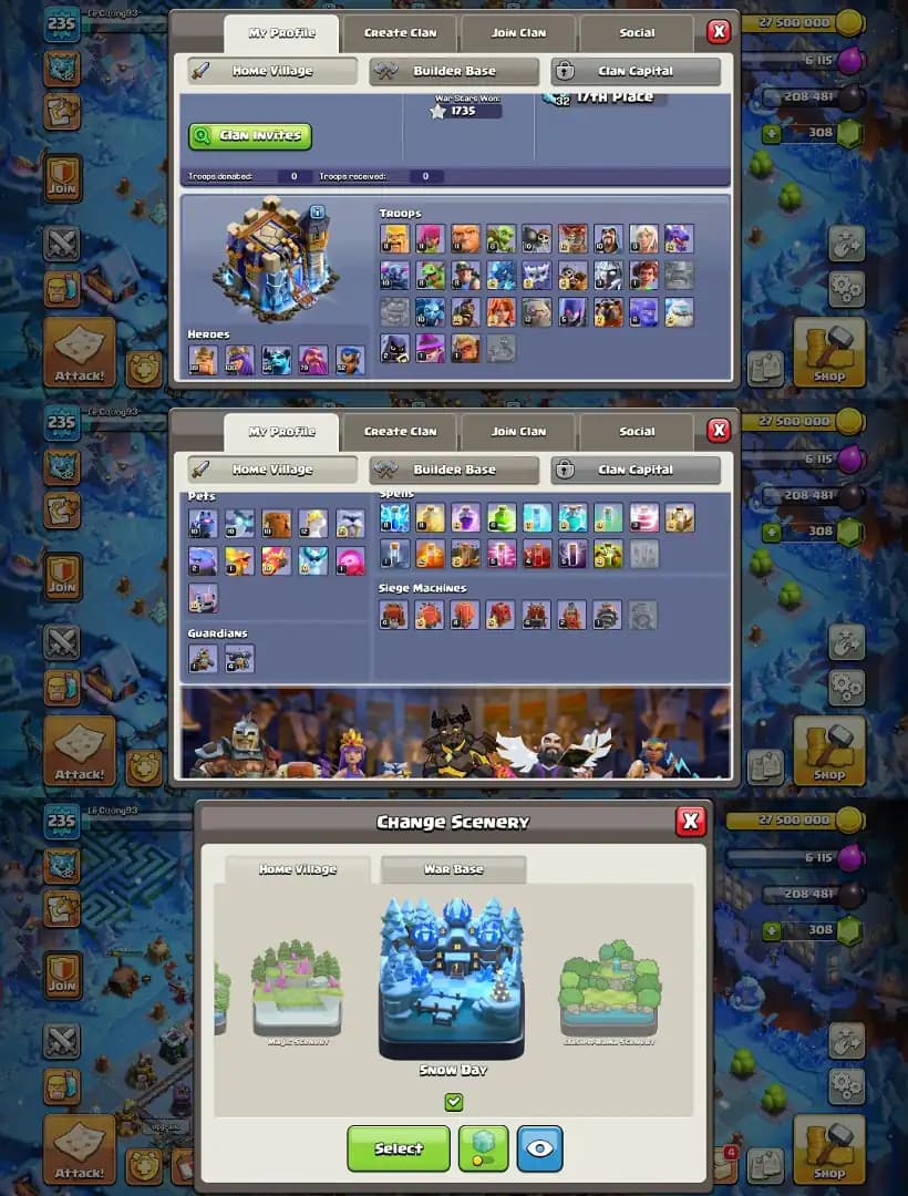 TH 18 ►[ Near Max Type]► Heroes-89/100/84/79/52] ►[4x Epic Max] ► Max Type Wall | Paid Scenery | Good Troops] Stronge DFF] ►Full Access] Xp-235