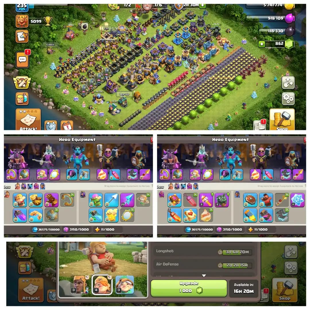 [Awesome Deal] Th18 Fully Max ➤5 Heroes Max ➤8 epic Max ➤wall/Defence Max ➤Same as pictures ➤Nc-500 | Xp-235 | Max Type Profile | Full Access