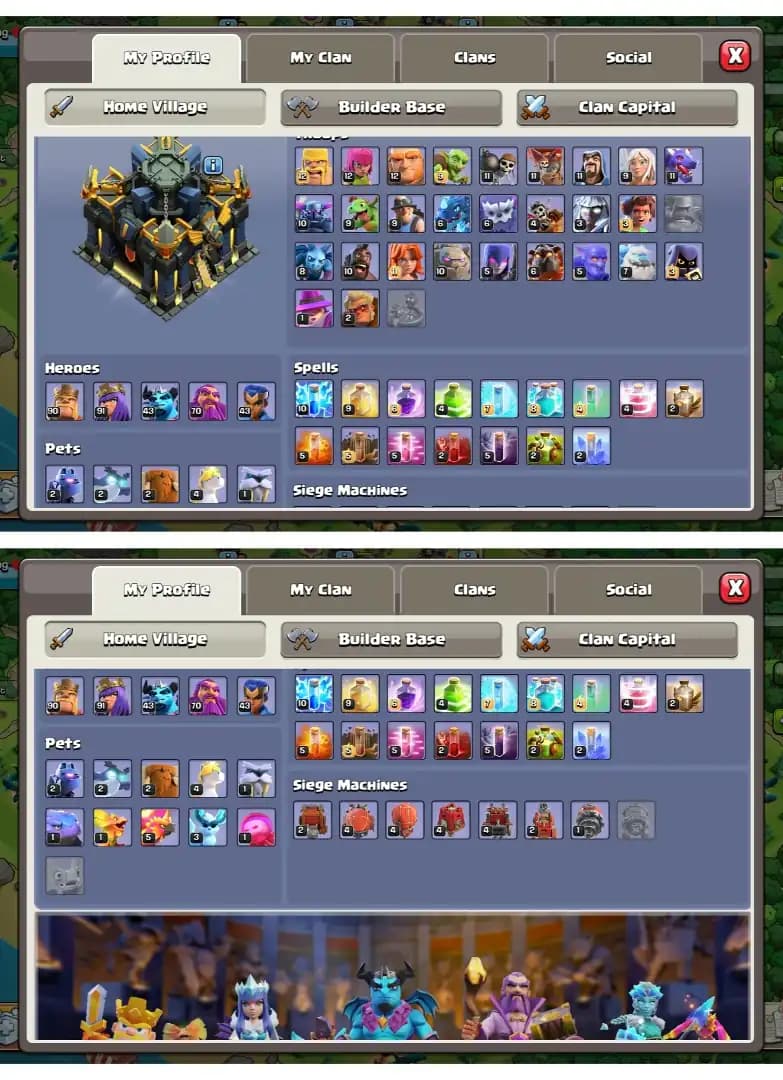 [Great Deal] Th-17 Fully Max ➤Heroes:-90/91/43/70/43 ➤10 Epic equipments ➤Same as pictures ➤Nc-500 | Full Access | Gd Dfc And Troops