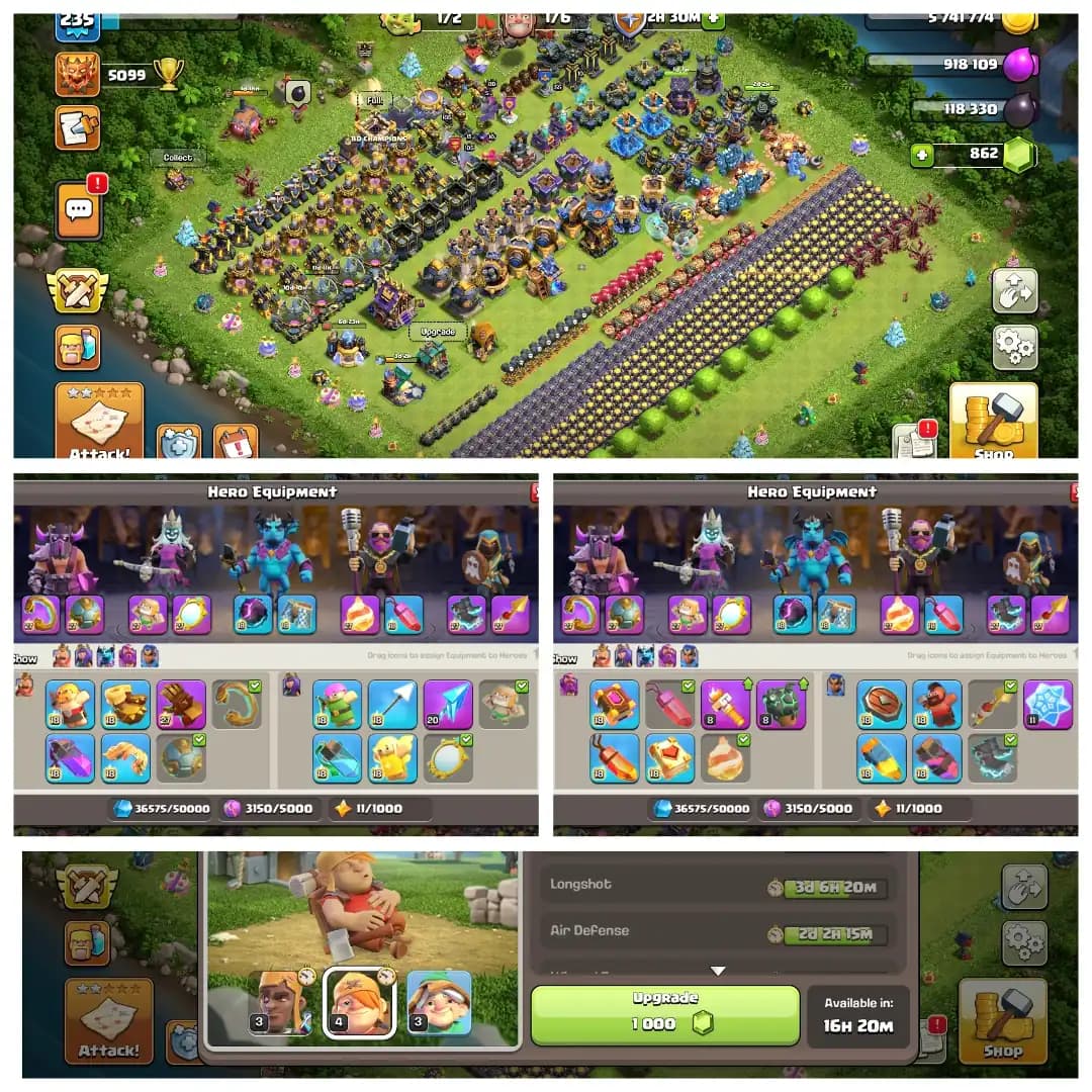 [Cheapest Offer] Th-18 Fully Max ➤5 Hero Max➤8 epic Max ➤wall/Defence Max ➤Same as pictures ➤Nc-500 | Full Access | Best Deal