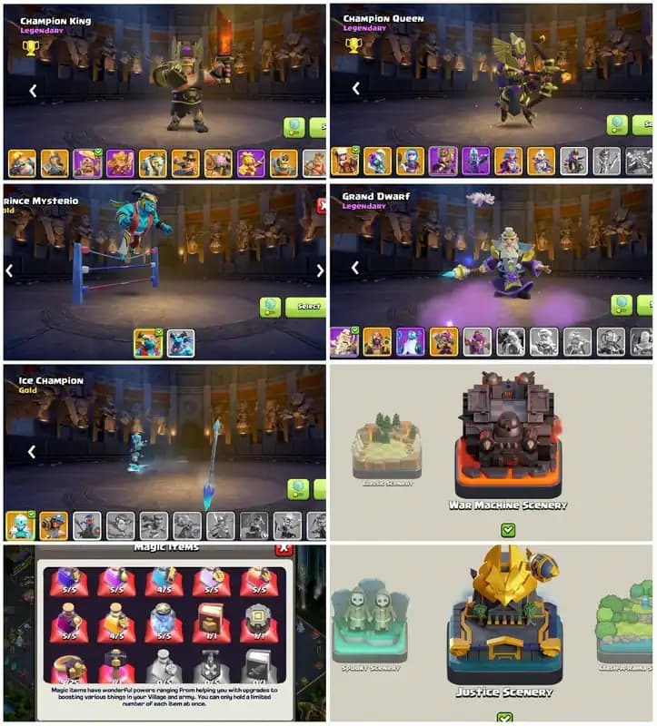 [14 Epic Equipment]➤➤Th18 Amazing Account➤➤Heros:100-103-90-75-50➤➤28 Skins 8 Scenary➤➤4k Gems➤➤Xmasa Tree Collection