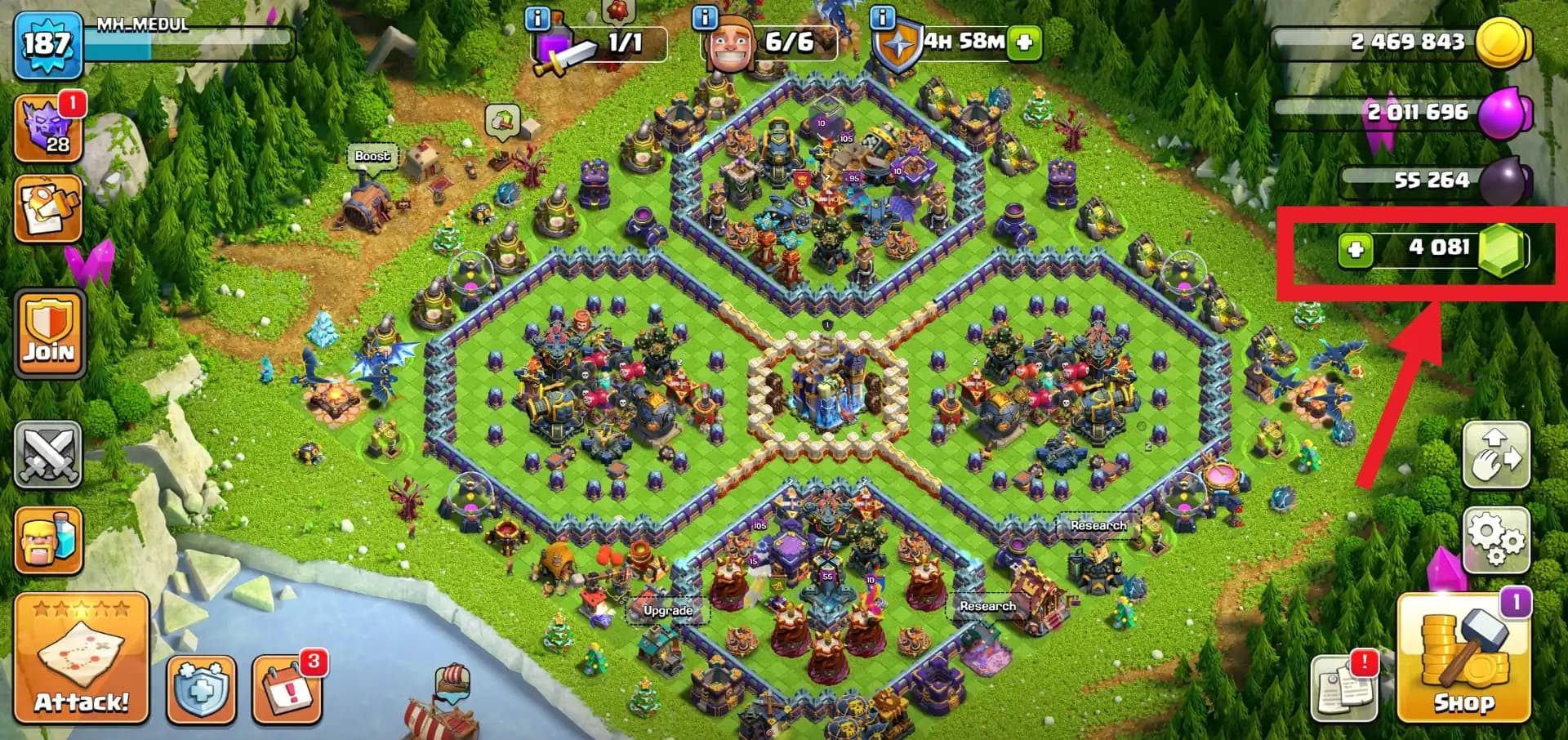 [1 EPIC MAX +3 EPIC 26 LVL +3 EPIC 20 LVL] TH18 NEAR MAX [4000 GEMS] HEROES: 81-81-54-50-37 | MAX TYPE DFC | HIGH WALL | 900 MEDALS | NC YES | BEST DL