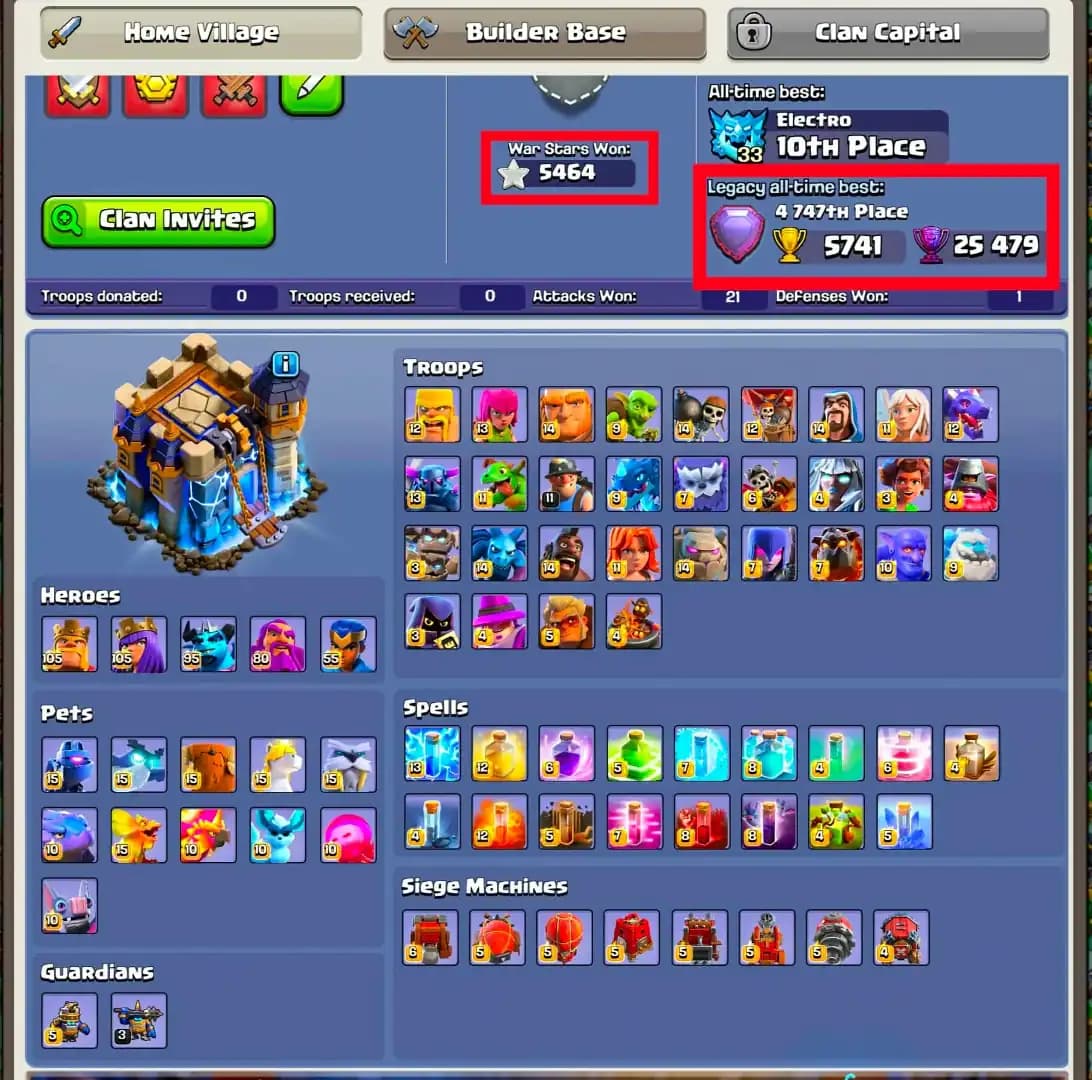 [Wrold Top Deal] Th18 Fully Max [185+Old Obstacles] [100% Max Profile] Almost 11 Epic Max | 5468 Ws | 100% Wall Max | Xp-280 | B.B Max | Full Access