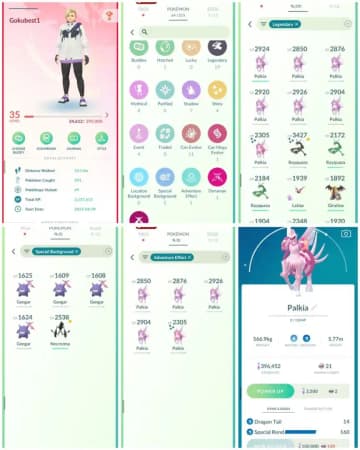 R25 | Level35 | 19 Legendary | 4 Shiny | Shiny Rayquaza | Shiny Special Rend Palkia | 4 Gmax Special Background Gengar | - Global