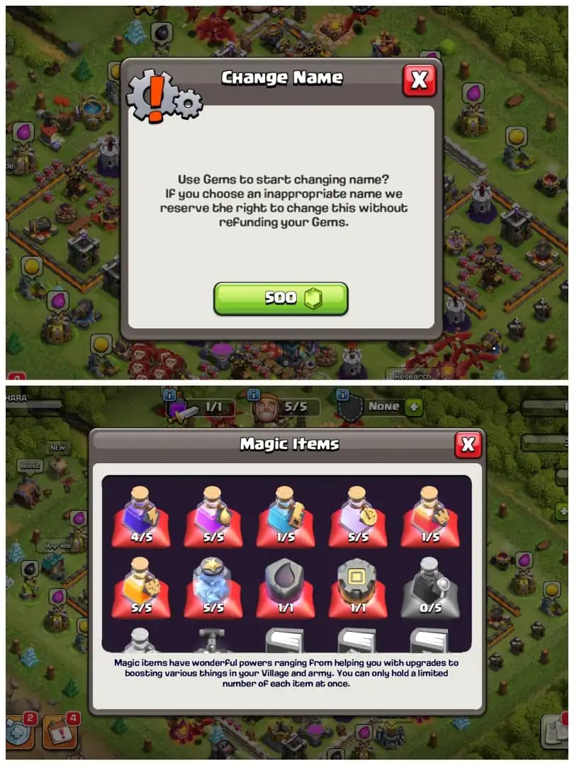TH13 Semi Max | Heroes: BK27 : AQ27 : MP17 : GW19 | 155 CWL Medals , Name Changeable & Stacked Magic Items | Android/iOS
