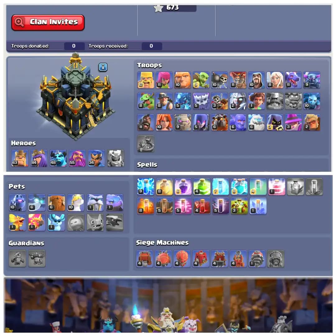 TH17 Max Type 🏆 Strong Endgame Profile 🏆 11 Epic Equipments 🏆 5 Epics Level 20 🏆 Name Changeable 🏆 6 Skins 🏆 Powerful Heroes and Army 🏆
