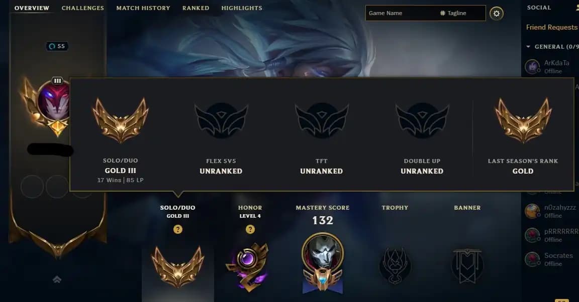 EUW Gold 3 LoL Main Account – Level 55 – 48 Champions – 14 Skins – 10.8K BE – Honor 4