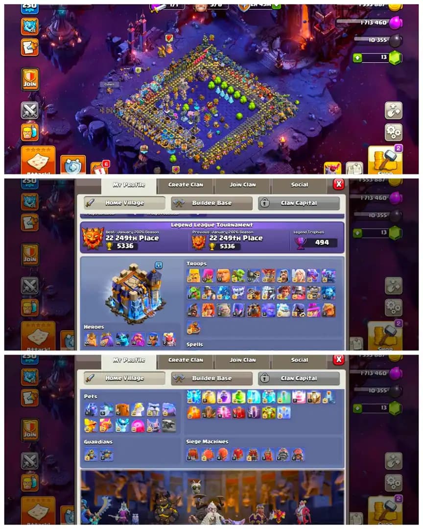 Th18 Almost max [Cosmic Secnry] | Hero-100-105-78-50 | Equipment-10-Epic Almost Max | XP-250 | Defence Wall Almost Max | NC-Yes