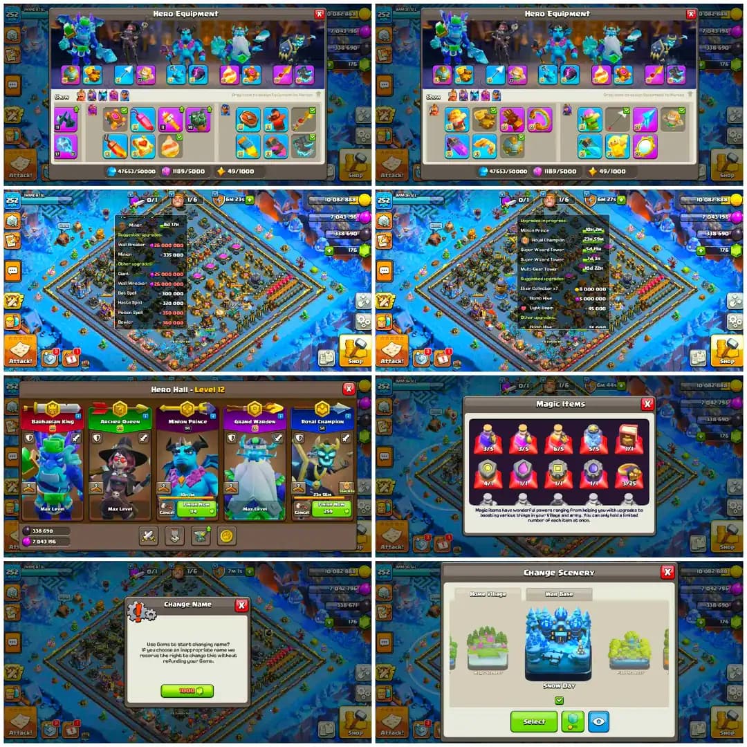 [BEST DEAL] EXP-252 ➤TH18 ALMOST MAX➤TH18 3 HERO & 8 EPIC MAX ➤HEROS- 105-105-94-80-54➤13 EPIC EQUIPMENT ➤NC- 1000➤LOTS OF SKINS [FULL ACCESS]
