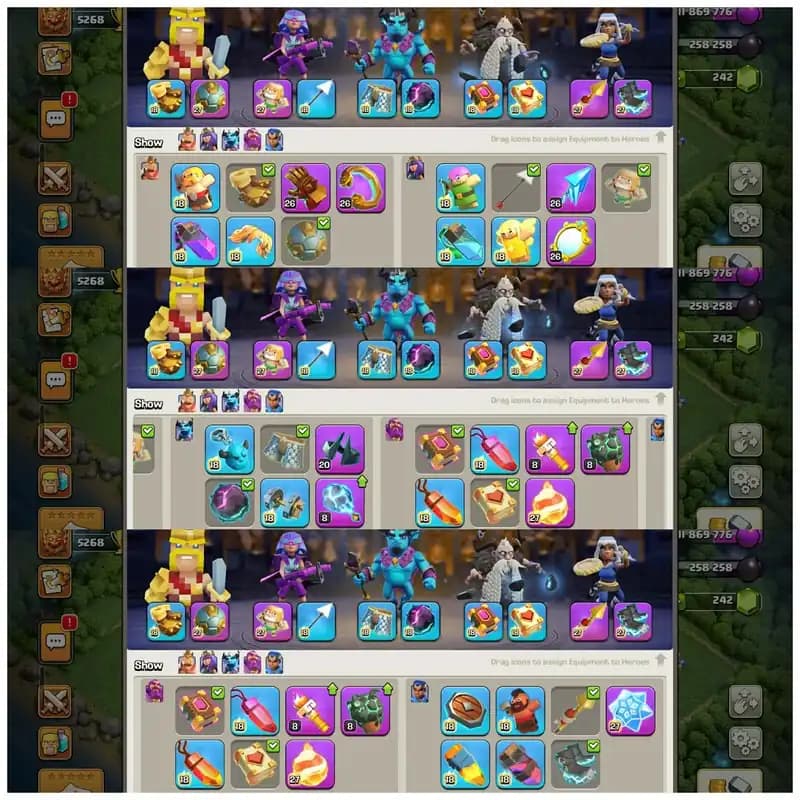 [14 Epic Equipment]➤➤Th18 5 Hero Max➤➤Wall Max➤➤Gurdians Max➤➤773 Cwl Medals➤➤Exp:258➤➤6 Epic Max [Full Access]