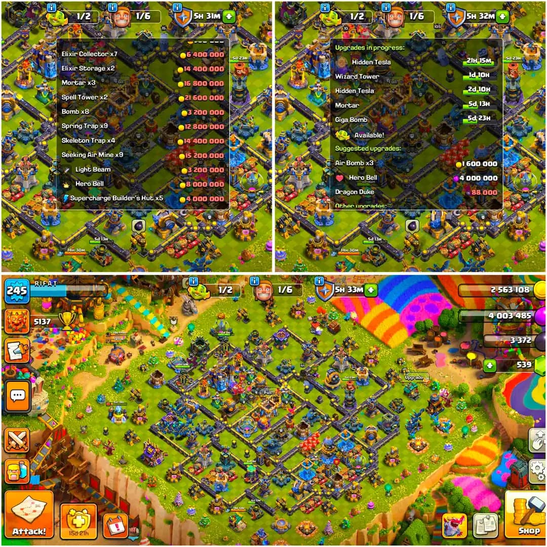 [Very Best Deal] Th18 Near Max | 7 Epic Max 5x 26 Lvl | Xp-262 | Heroes: 101-105-90-77-55 | Nc Yes | Max Pets | Max Type Wall | Full Access