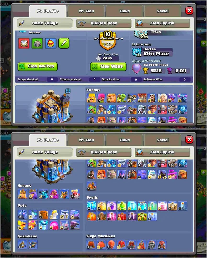 [World Best Deal] Th18 Almost Max | 6 Epic Max | 200 Wall Max | 5 Hero Max | Dragon Statue | Bh 10 | 2485 Ws | Max Pets | ‌Xp-238 | Nc Yes