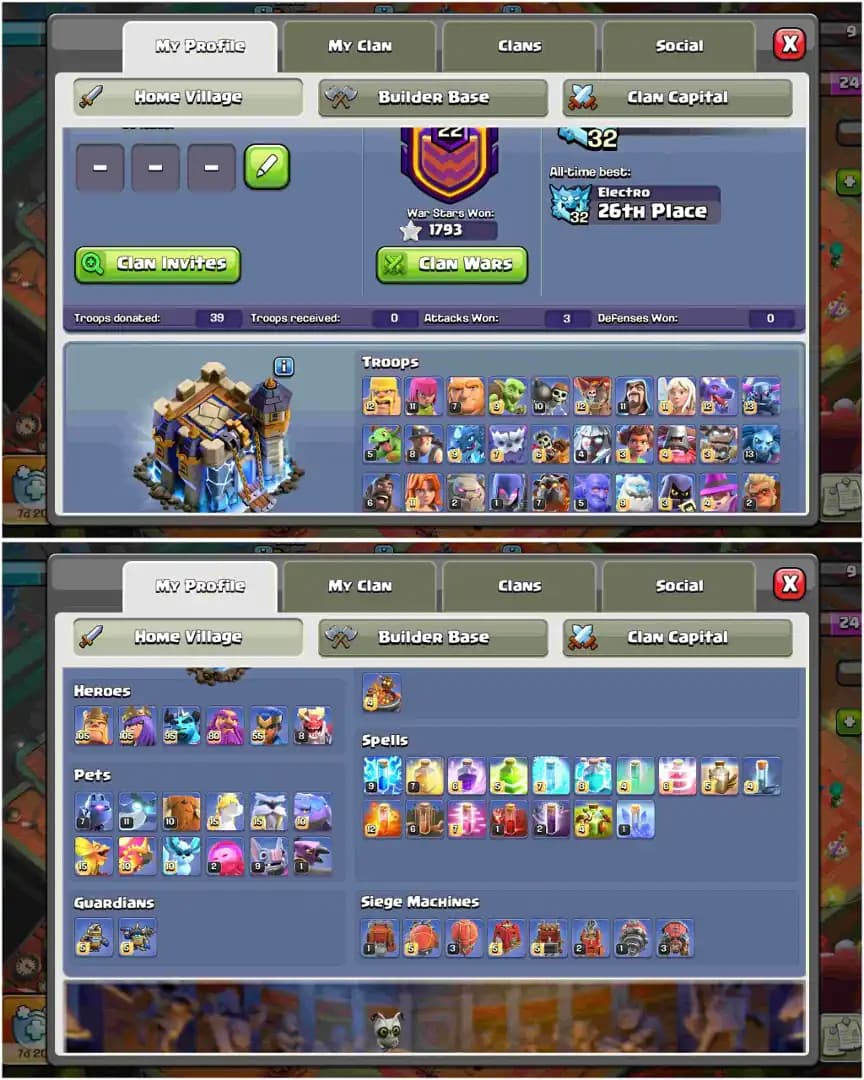 [Very Best Deal] Th18 Near Max | Toy Scenery | 7 Epic Max | Wall Max | 5 Hero Max | Xp-213 | Nc Free | Full Access | Gd Troops | 1793 Ws