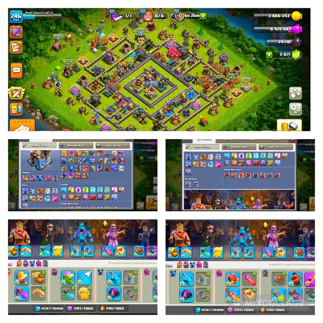 [Best Offer] Th18 Max type | Heros 105 105 91 80 55 | Wall Max | Epic Max | War star 3566 | Nice profile | Xp 245 | 2000 Gems | Full access