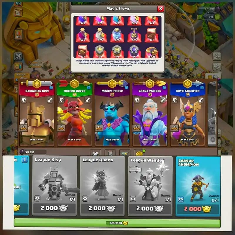 [15 Epic Equipment]➤➤Th8 5 Hero Max Account➤➤3 League Skin➤➤Many Heroes Skin➤➤928 Cwl Medals➤➤6 Epic Max