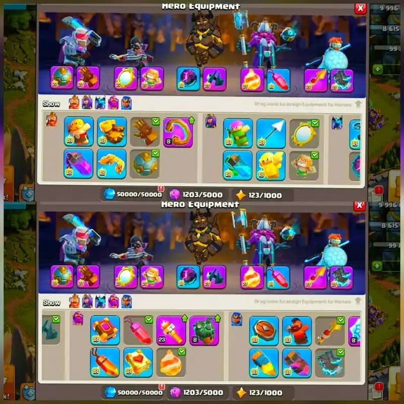 [20 Heroes Skin 5 Scenery]➤➤Th18 4 Hero Max Account ➤➤Heroes:105-105-90-80-55➤➤12 Epic Equipment➤➤Exp 248 |