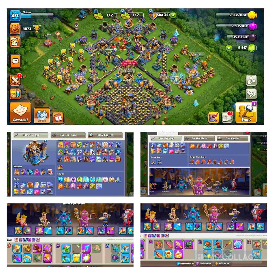 [8 Epic Max] Th18 Almost Max | Xp-271 | 100% Max Wall | 5 Heroes Max | Max Type Profile | B.B 100% Max | Nc Yes | Max BH | Full Access | 5600+ Gems
