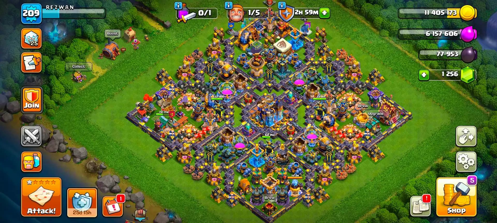 [TOP DEAL] TH18 NEAR MAX | 100% MAX WALL & DFC | ALMOST 4 EPIC MAX | HEROES: 54-73-40-24-21 | 14X SKIN | XP-209 | 2387 WS | FULL ACCESS