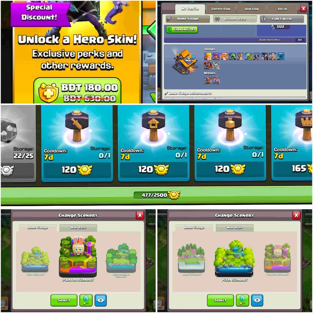 [TOP DEAL] TH18 NEAR MAX | 100% MAX WALL & DFC | ALMOST 4 EPIC MAX | HEROES: 54-73-40-24-21 | 14X SKIN | XP-209 | 2387 WS | FULL ACCESS