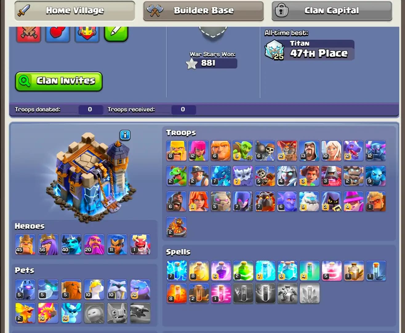 [BEST OFFER] TH18 NEAR MAX | 3 EPIC MAX | 1100 MEDALS | NC YES | 4000 GEMS | HEROES: 45-56-40-20-11 | PURPLE WALL | HIGH DFC | FULL ACCESS
