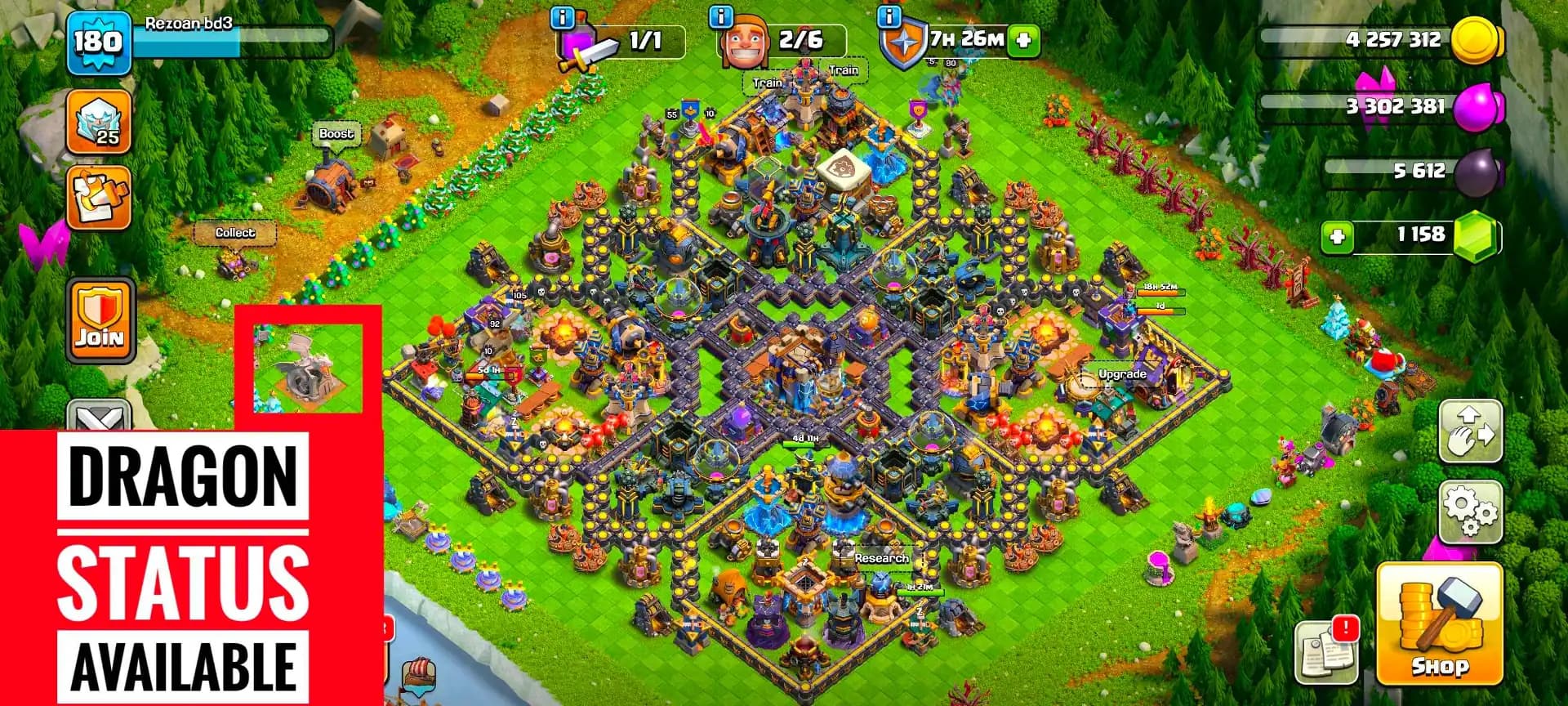 [RARE] TH18 NEAR MAX | DRAGON STATUS | 3 HERO MAX | 2 EPIC MAX | MAX WALL | HEROES: 92-105-50-80-55 | XP-180 | MAX DFC | FULL ACCESS | MAX DFC